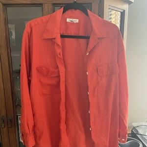 100% Linen Orange Button-Down